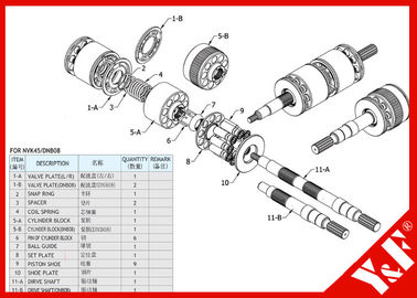 Kawasaki Ekskavatör NVK45 / DNB Hidrolik Pompa Parçaları Yüksek Basınç ve Uzun Yaşam